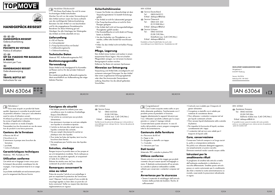 Topmove Travel Bottle Set A User Manual | 2 pages