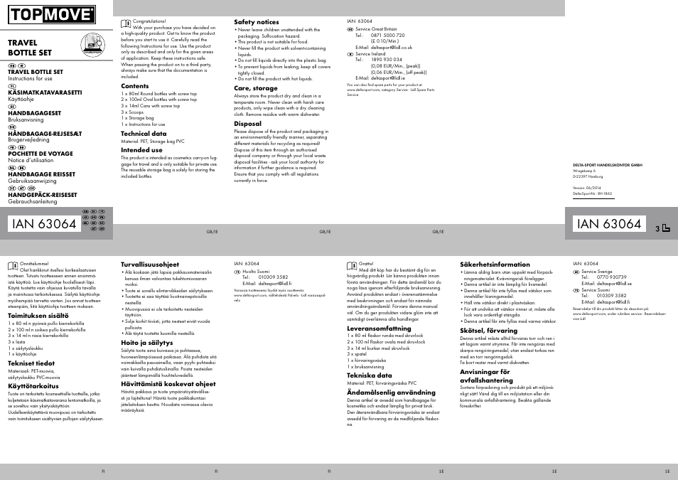Topmove Travel Bottle Set B User Manual | 2 pages