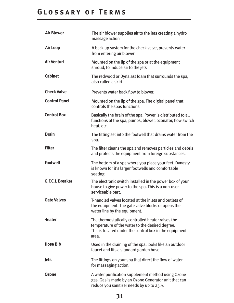 Dynasty Spas D-3000 User Manual | Page 31 / 33