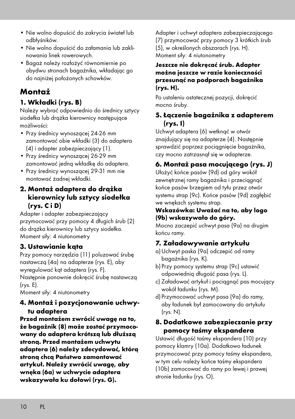 Montaż | Topmove Luggage Rack A User Manual | Page 8 / 26