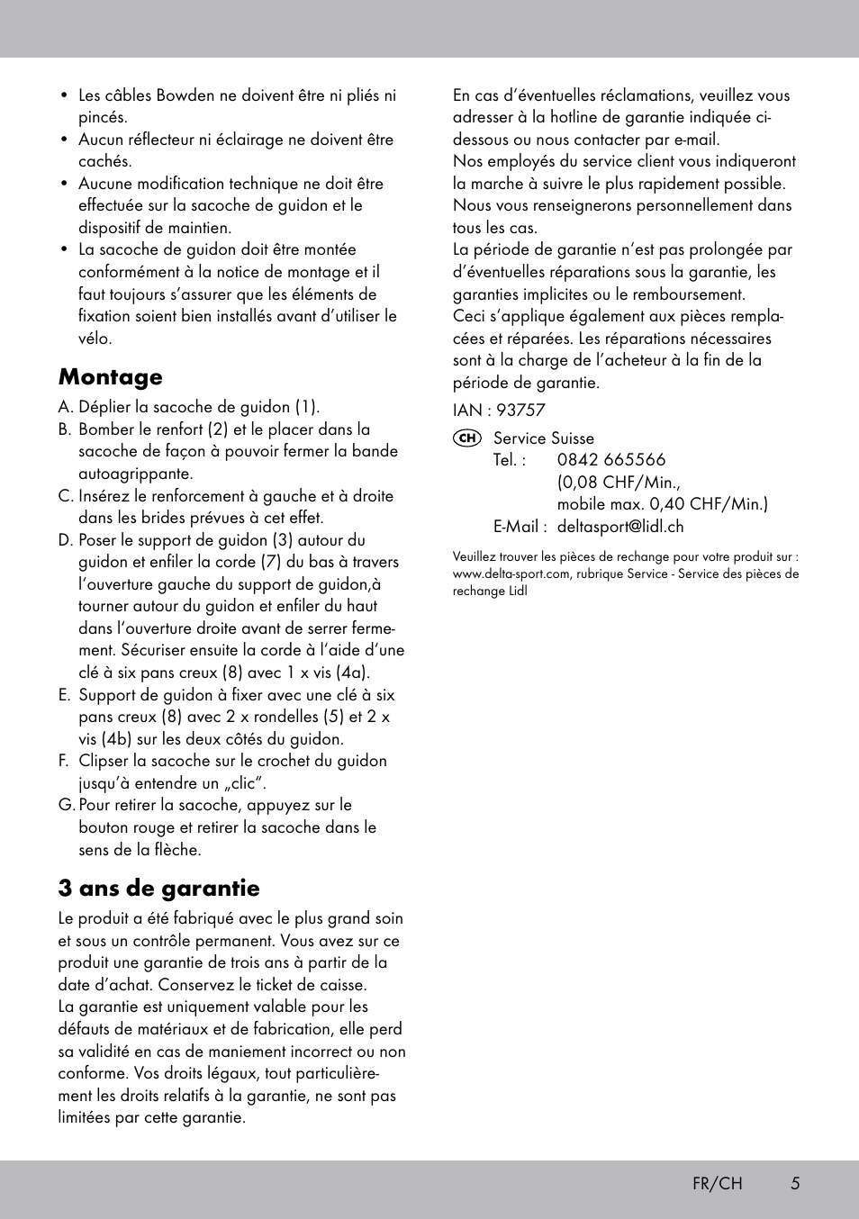 Montage, 3 ans de garantie | Topmove Bike Basket LT-1542 User Manual | Page 5 / 12