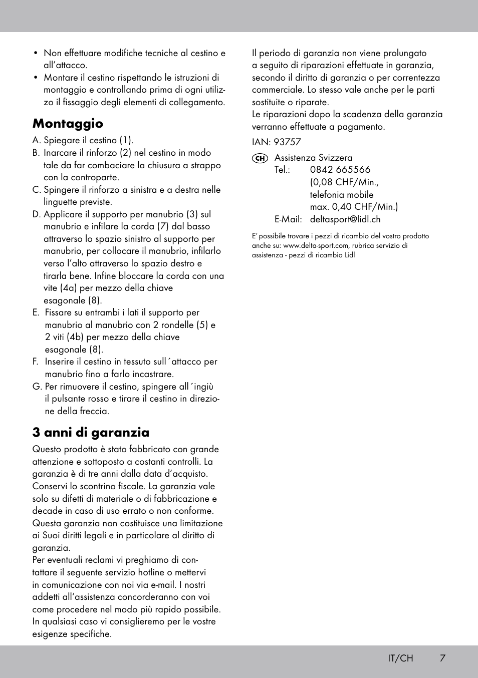 Montaggio, 3 anni di garanzia | Topmove Bike Basket LT-1542 User Manual | Page 7 / 12