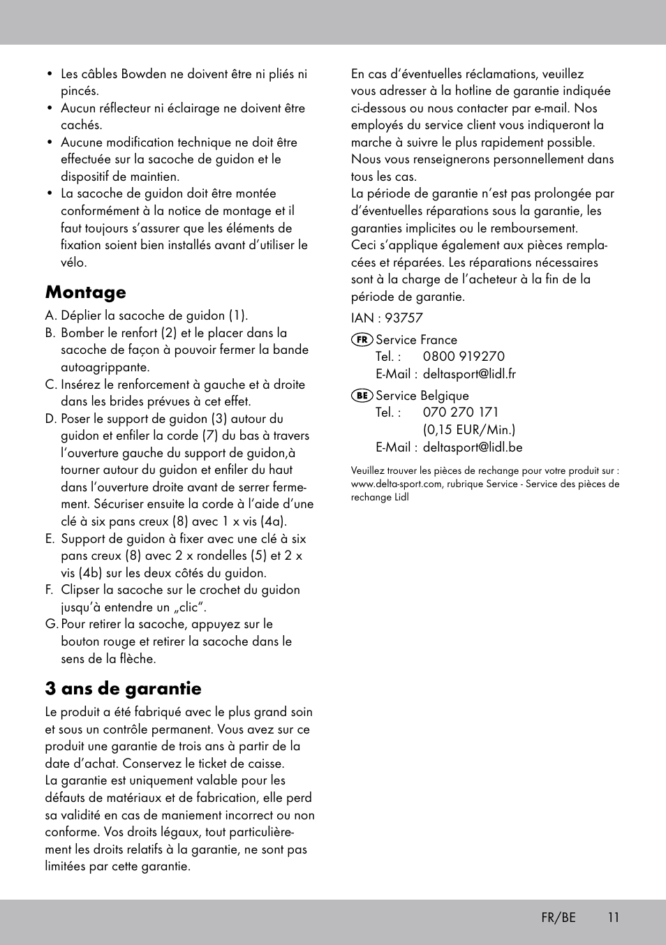 Montage, 3 ans de garantie | Topmove Bike Basket LT-1542 User Manual | Page 11 / 16