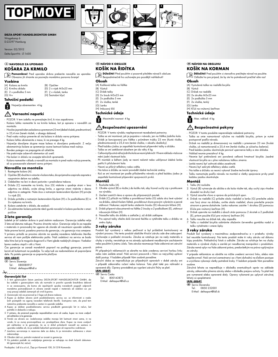 Košara za krmilo, Košík na korman, Košík na řidítka | Topmove Bike Basket LT-1450 User Manual | Page 2 / 2