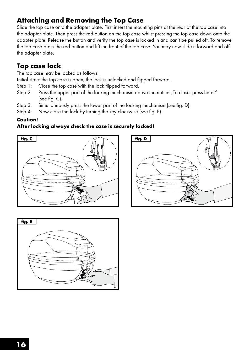 16 attaching and removing the top case, Top case lock | Topmove Top Case User Manual | Page 16 / 24