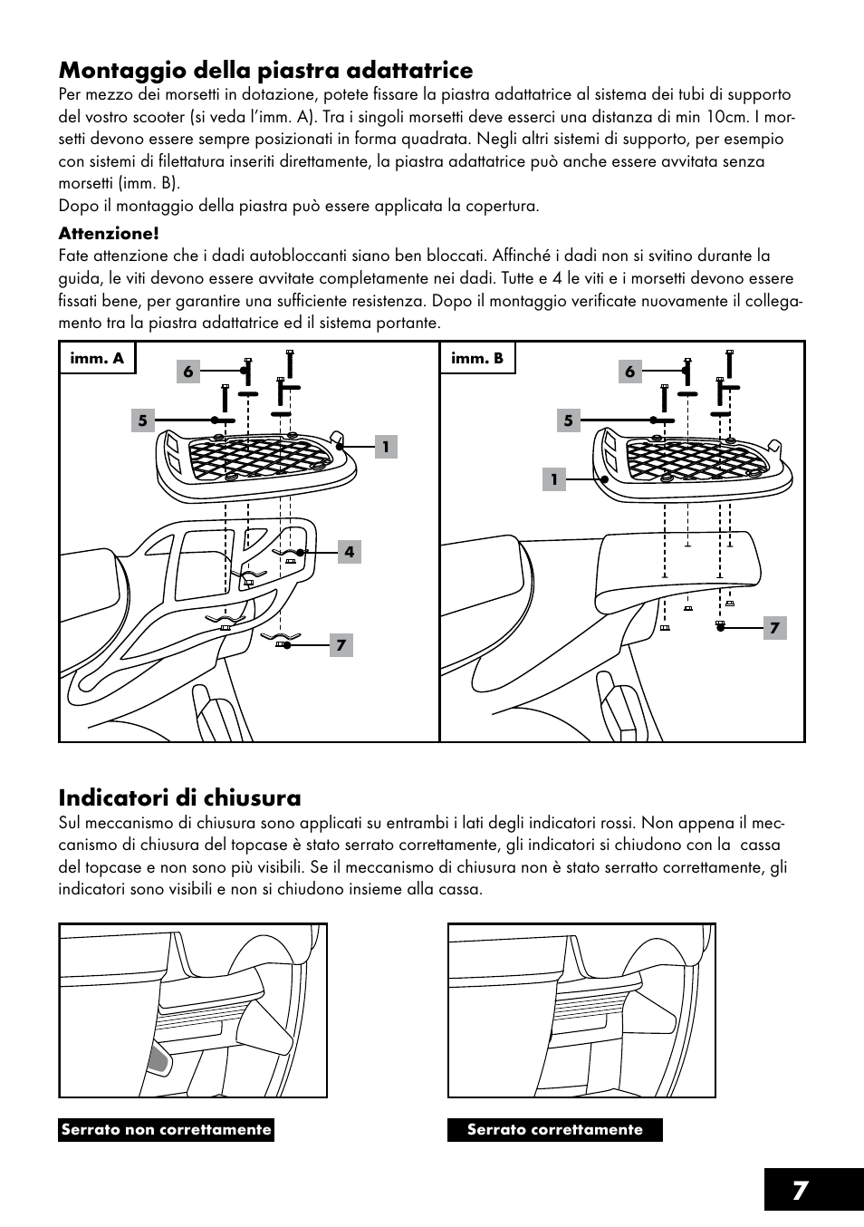 7montaggio della piastra adattatrice, Indicatori di chiusura | Topmove Top Case User Manual | Page 7 / 24