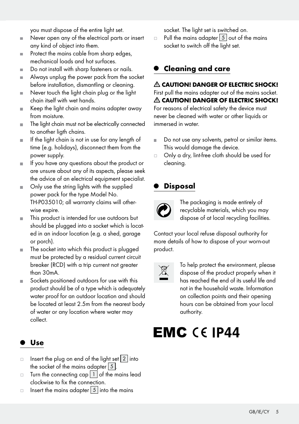 Cleaning and care, Disposal | Melinera Z31513-BS User Manual | Page 5 / 9