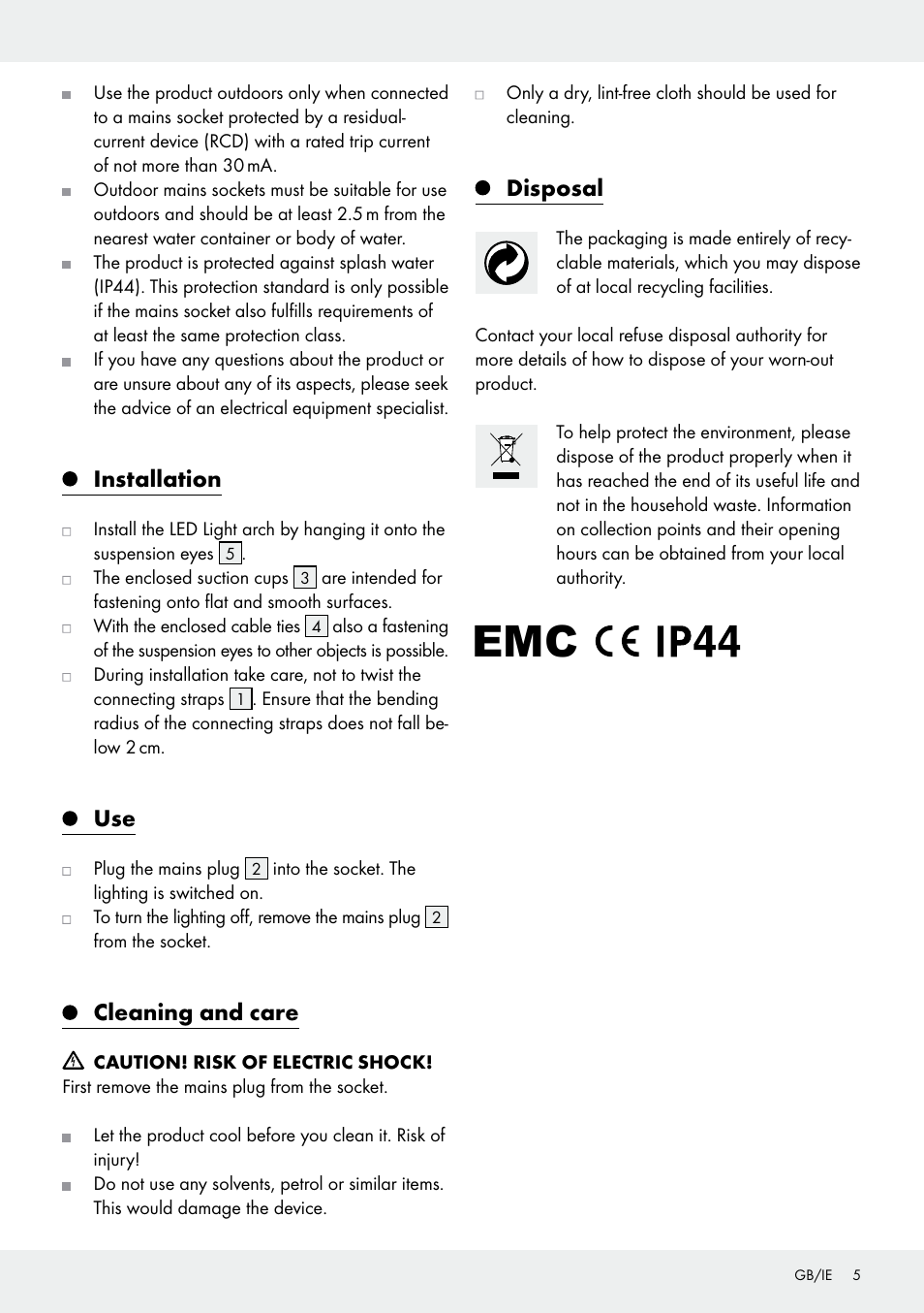 Installation, Cleaning and care, Disposal | Melinera Z31602-BS User Manual | Page 5 / 6