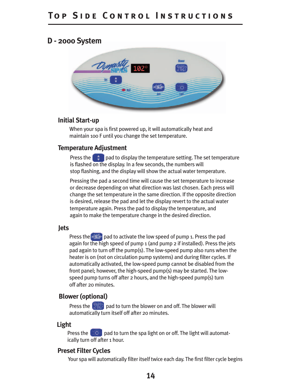 Dynasty Spas D-2000 User Manual | Page 14 / 33