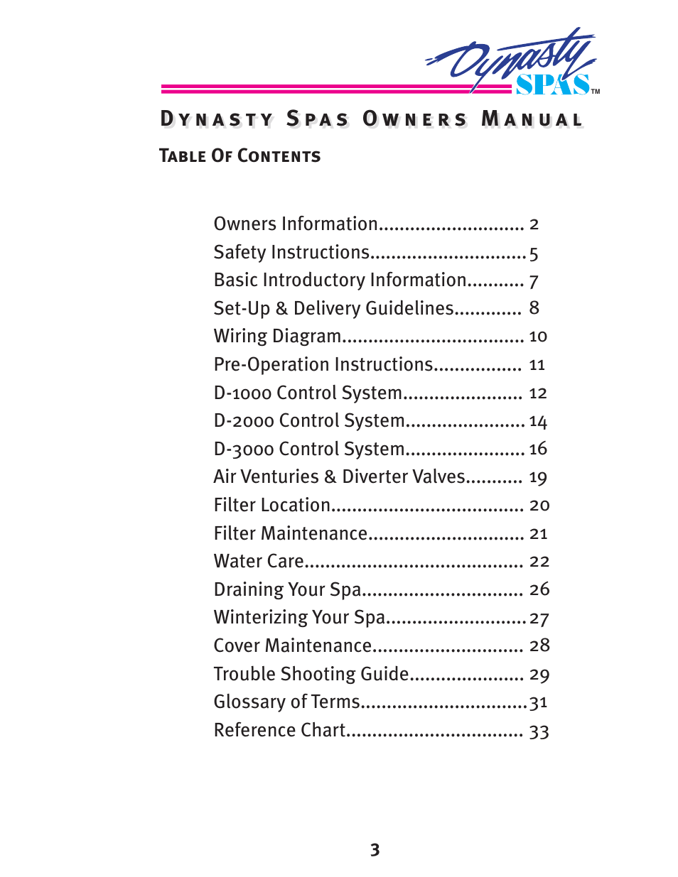 Dynasty Spas D-2000 User Manual | Page 3 / 33