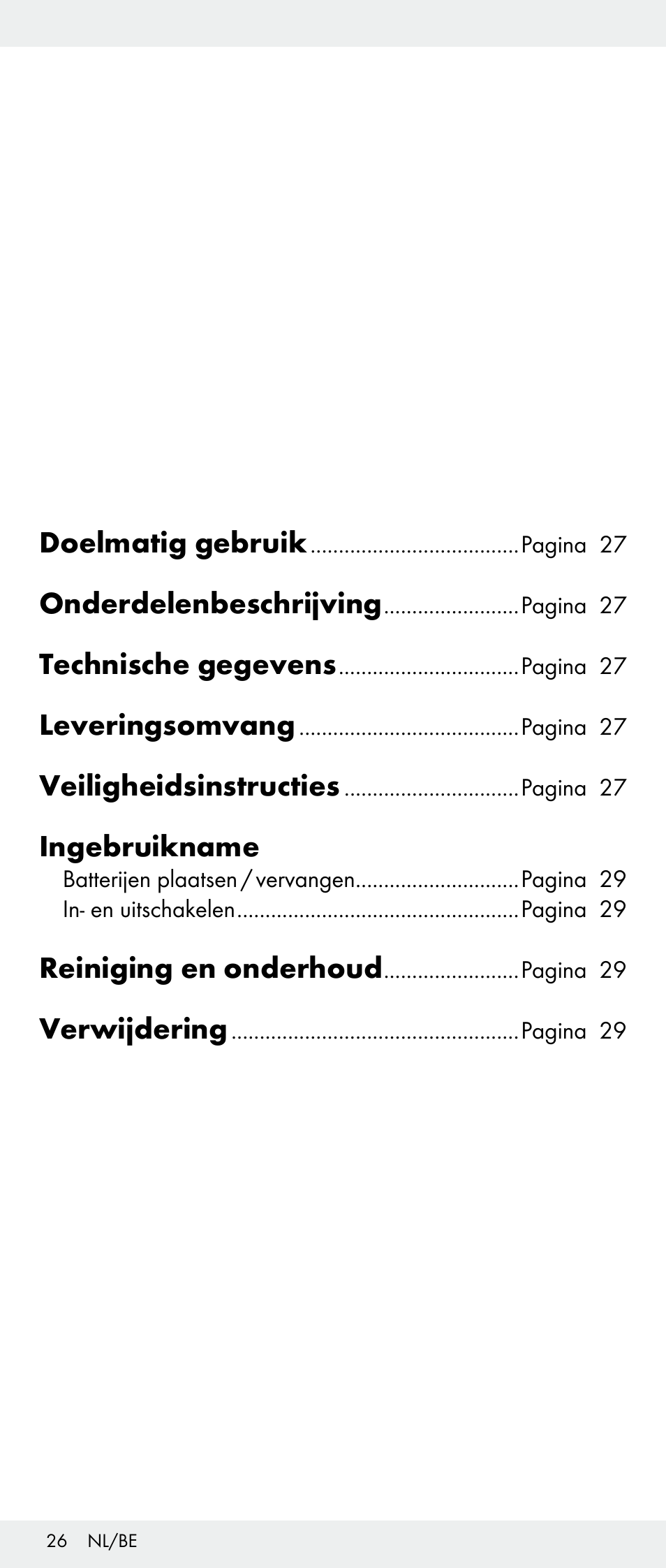 Doelmatig gebruik, Onderdelenbeschrijving, Technische gegevens | Leveringsomvang, Veiligheidsinstructies, Ingebruikname, Reiniging en onderhoud, Verwijdering | Melinera Z30893A/Z30893C/Z30893F User Manual | Page 26 / 36