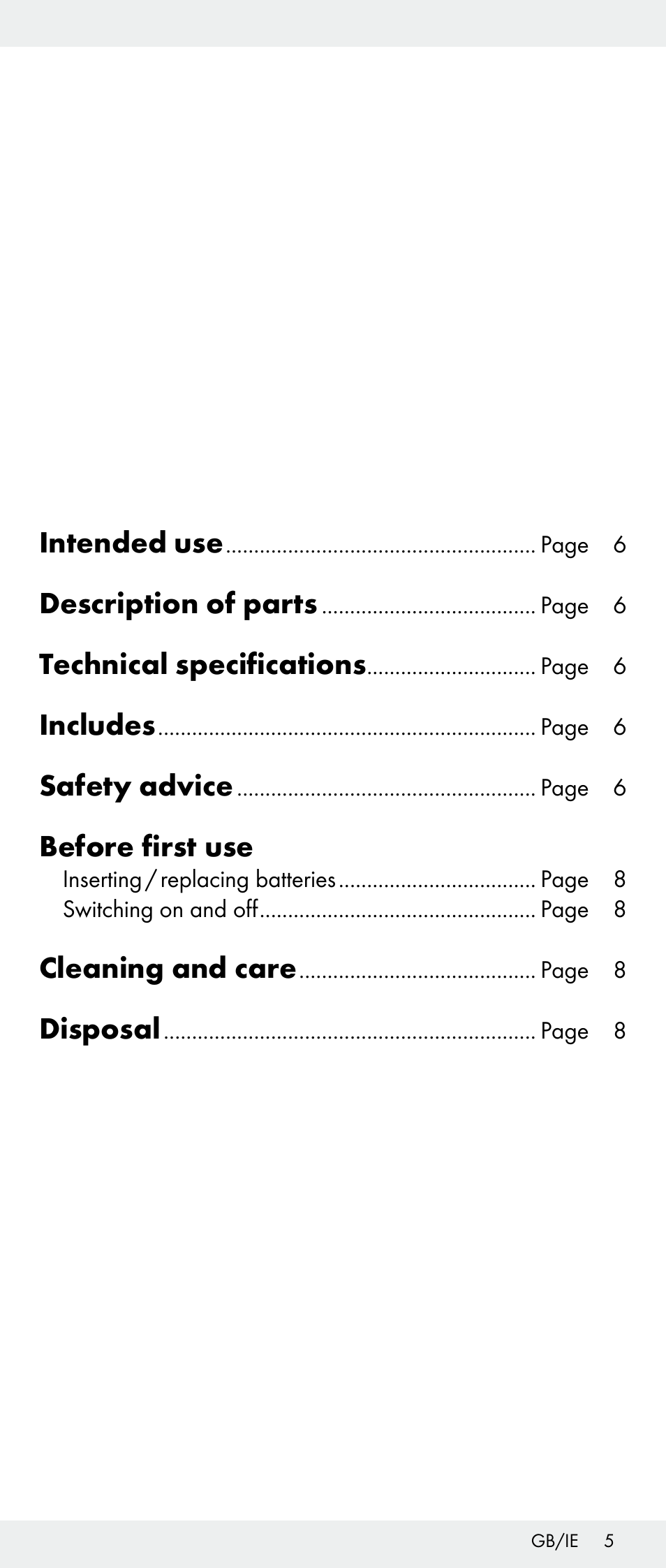 Intended use, Description of parts, Technical specifications | Includes, Safety advice, Before first use, Cleaning and care, Disposal | Melinera Z30893A/Z30893C/Z30893F User Manual | Page 5 / 36