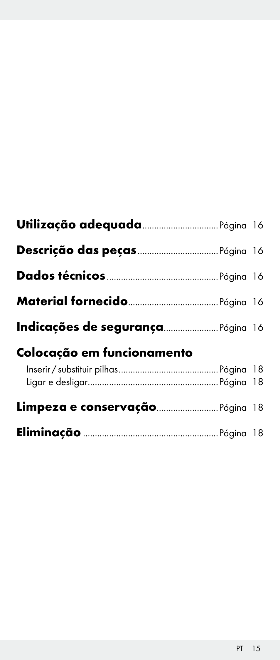 Utilização adequada, Descrição das peças, Dados técnicos | Material fornecido, Indicações de segurança, Colocação em funcionamento, Limpeza e conservação, Eliminação | Melinera Z30893A/Z30893C/Z30893F User Manual | Page 15 / 29