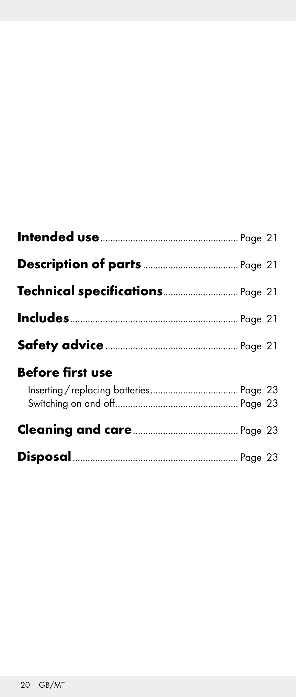 Intended use, Description of parts, Technical specifications | Includes, Safety advice, Before first use, Cleaning and care, Disposal | Melinera Z30893A/Z30893C/Z30893F User Manual | Page 20 / 29