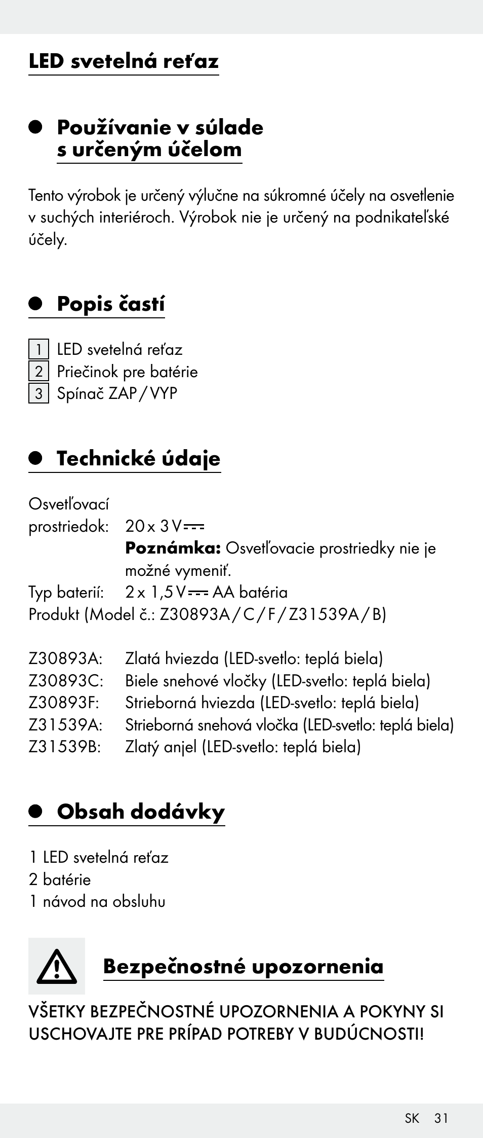 Melinera Z30893A/Z30893C/Z30893F User Manual | Page 31 / 40