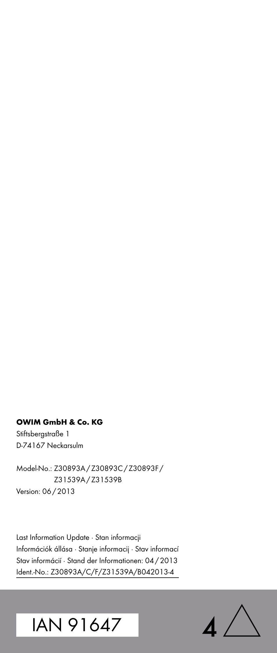 Melinera Z30893A/Z30893C/Z30893F User Manual | Page 40 / 40