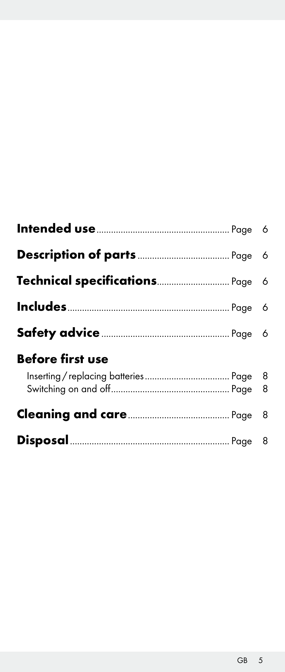 Intended use, Description of parts, Technical specifications | Includes, Safety advice, Before first use, Cleaning and care, Disposal | Melinera Z30893A/Z30893C/Z30893F User Manual | Page 5 / 40