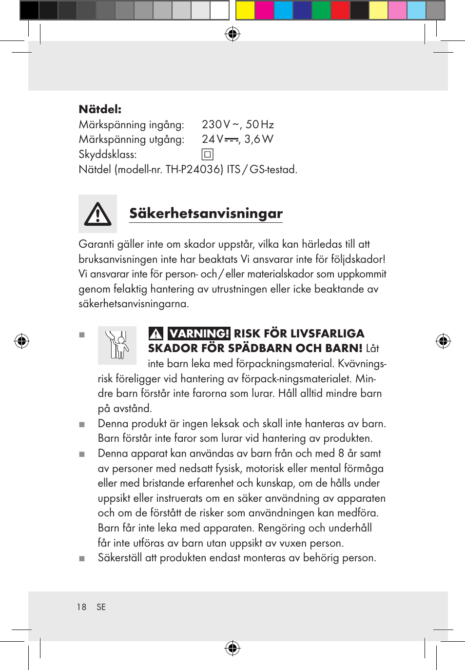 Säkerhetsanvisningar | Melinera Z30171-BS/Z31589-BS User Manual | Page 18 / 49