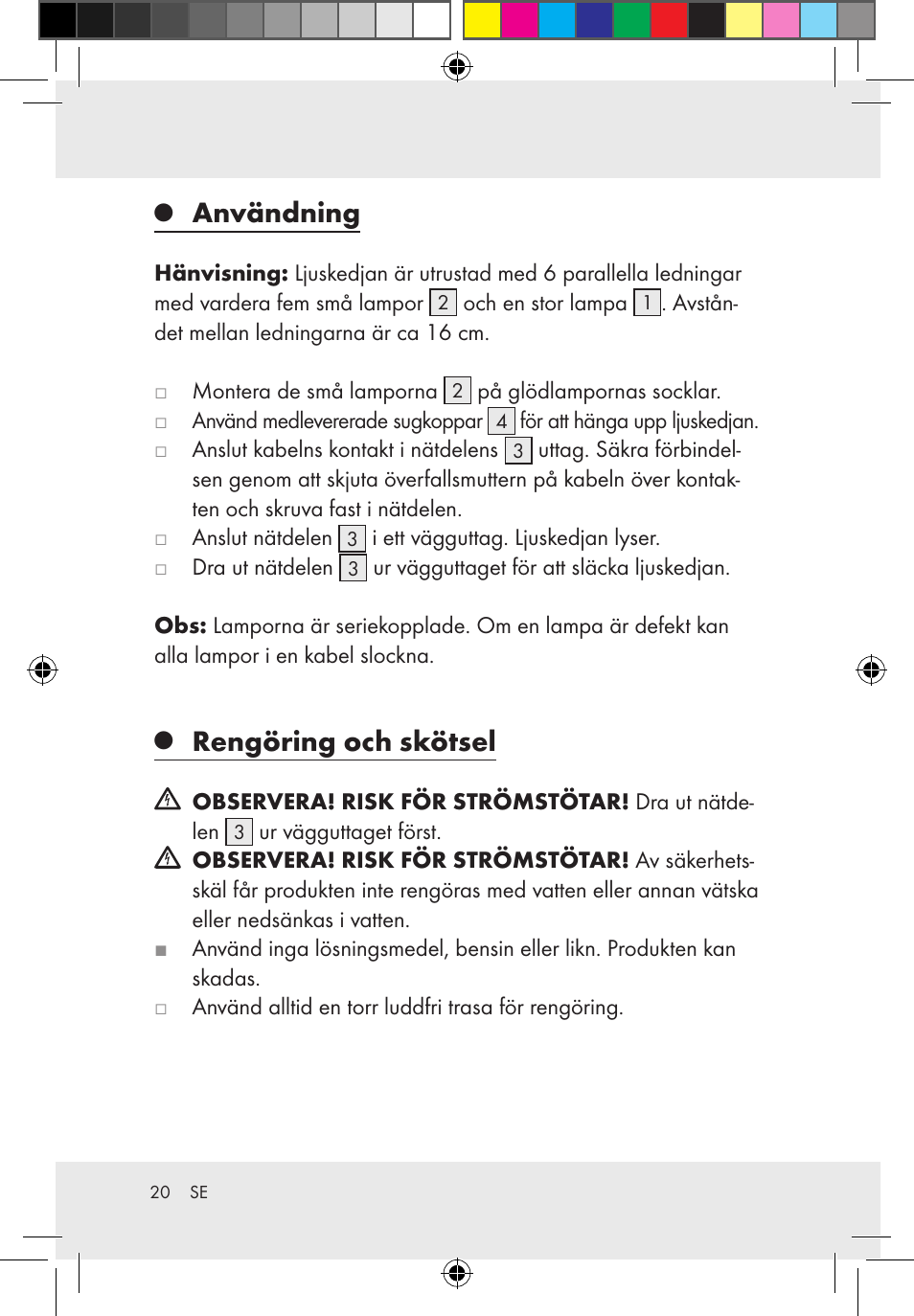 Användning, Rengöring och skötsel | Melinera Z30171-BS/Z31589-BS User Manual | Page 20 / 49