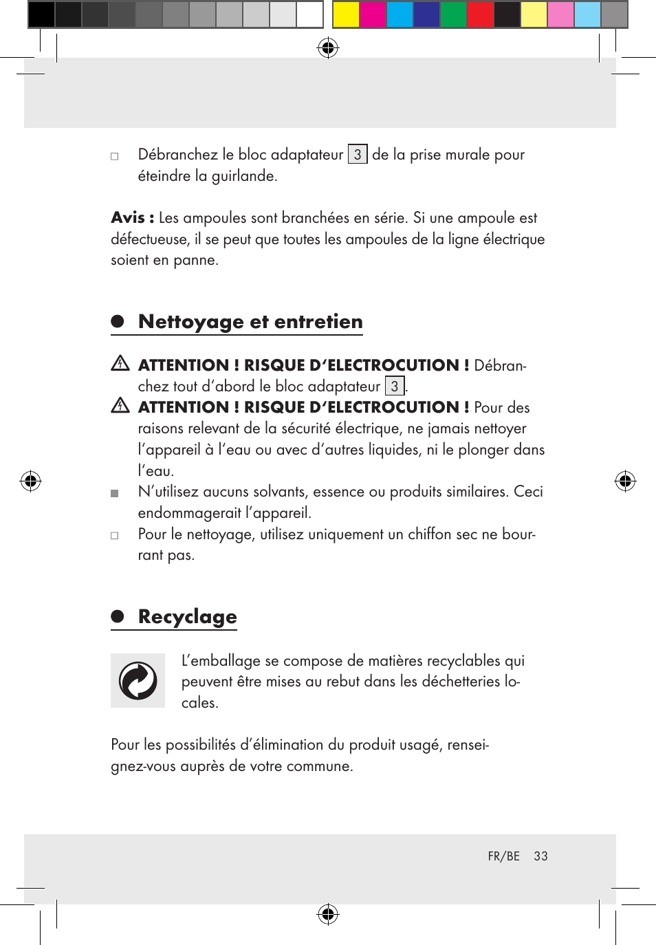 Nettoyage et entretien, Recyclage | Melinera Z30171-BS/Z31589-BS User Manual | Page 33 / 49