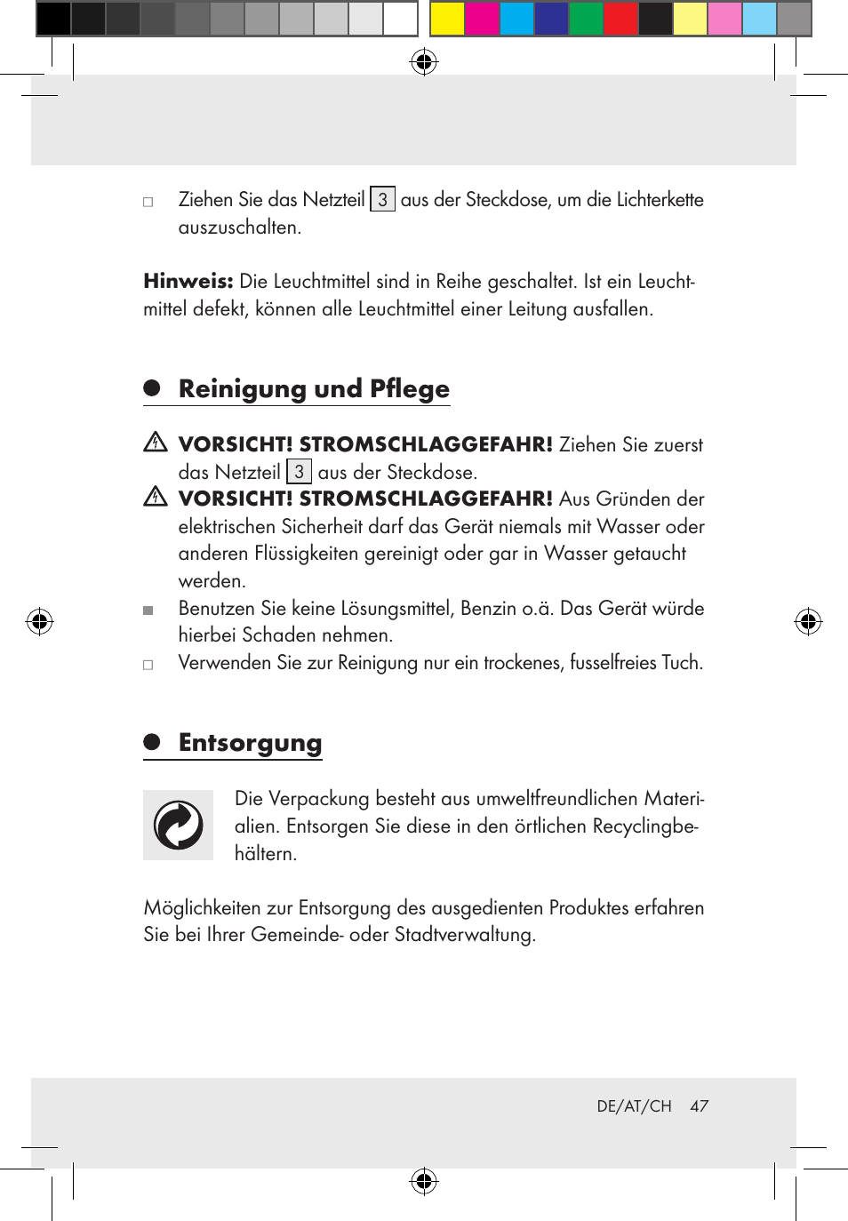 Reinigung und pflege, Entsorgung | Melinera Z30171-BS/Z31589-BS User Manual | Page 47 / 49