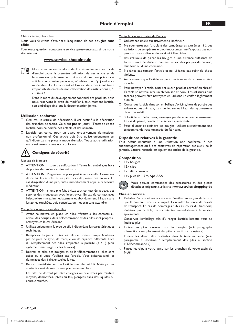 Mode d'emploi | Melinera Z04497 User Manual | Page 5 / 8