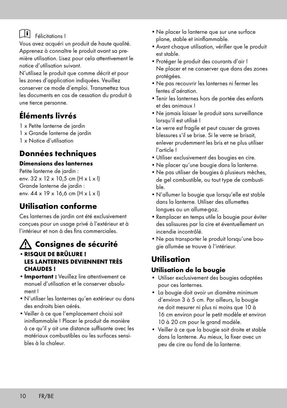 Éléments livrés, Données techniques, Utilisation conforme | Consignes de sécurité, Utilisation | Melinera LS-1662 User Manual | Page 10 / 16