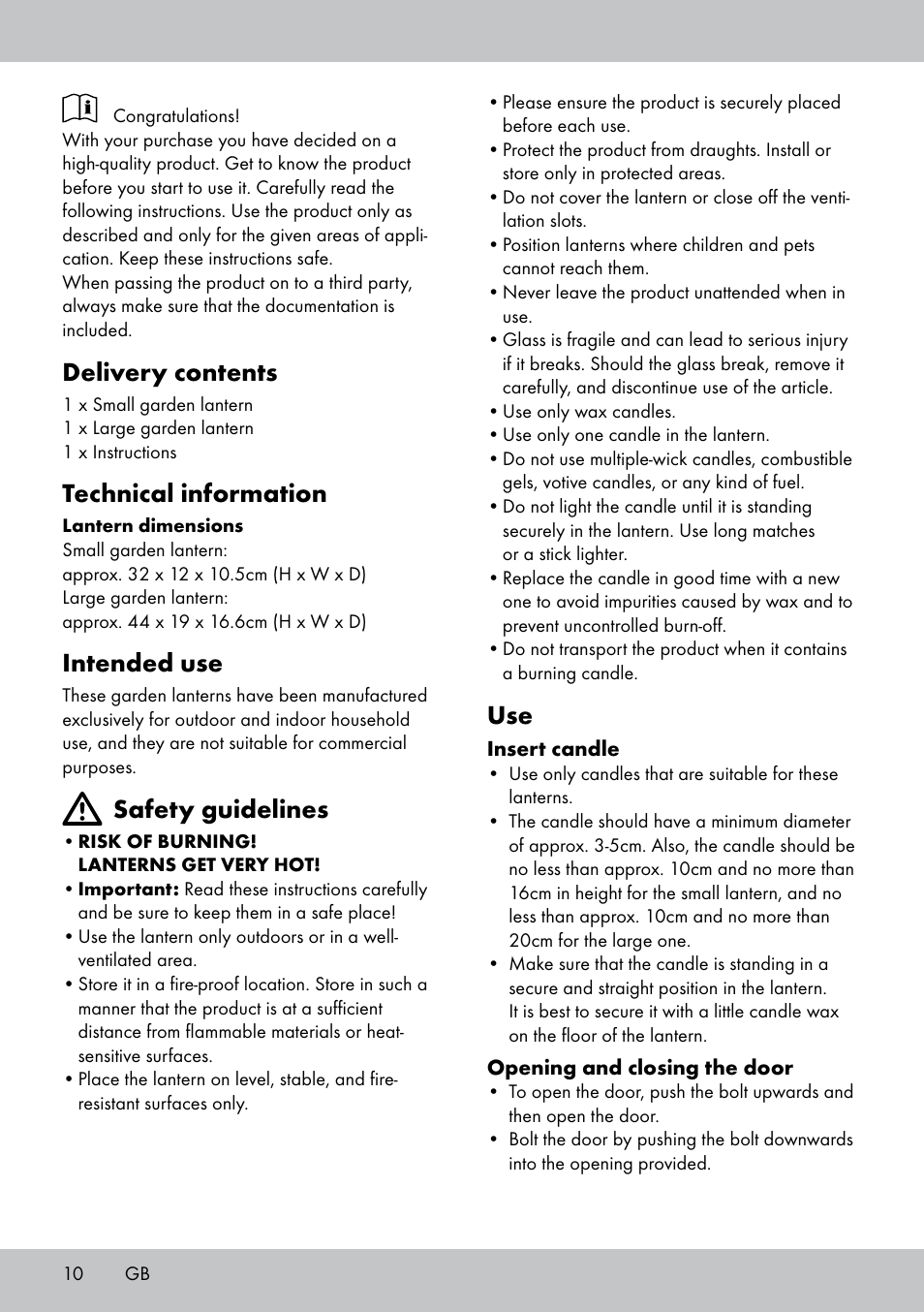 Delivery contents, Technical information, Intended use | Safety guidelines | Melinera LS-1662 User Manual | Page 10 / 12