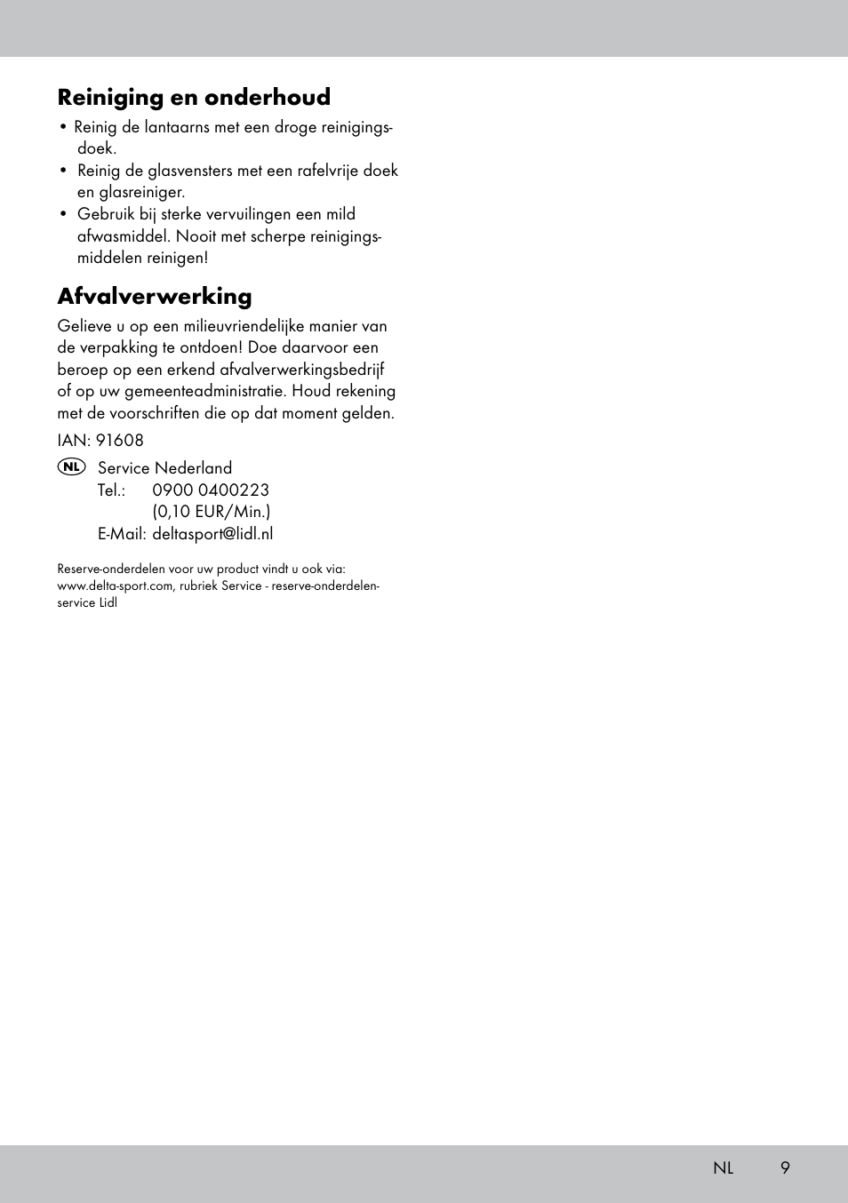 Reiniging en onderhoud, Afvalverwerking | Melinera LS-1662 User Manual | Page 9 / 12