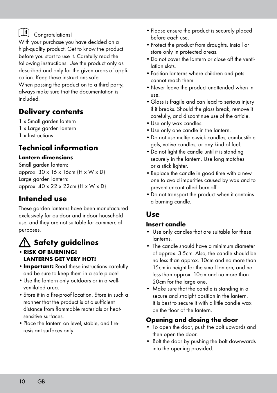 Delivery contents, Technical information, Intended use | Safety guidelines | Melinera LS-1665 User Manual | Page 10 / 12