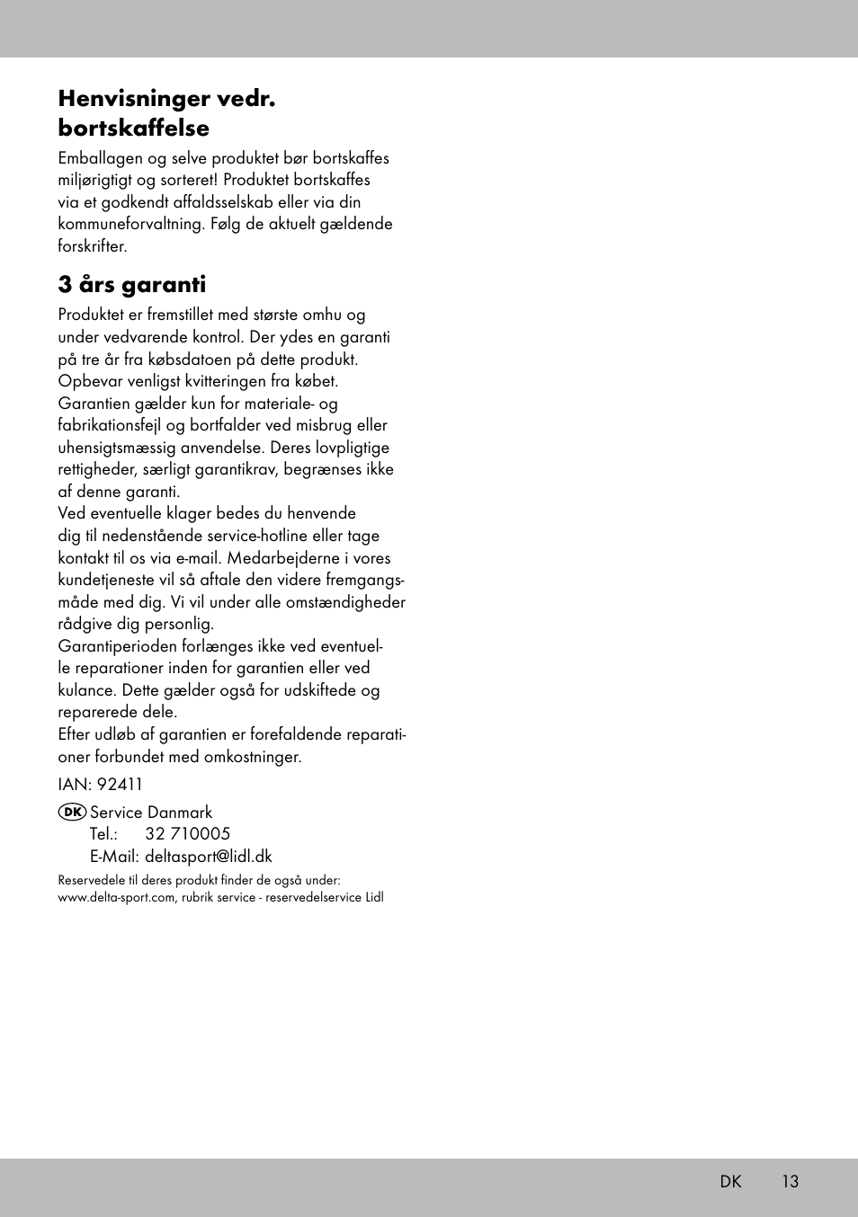 Henvisninger vedr. bortskaffelse, 3 års garanti | Melinera WB-1661 User Manual | Page 13 / 20