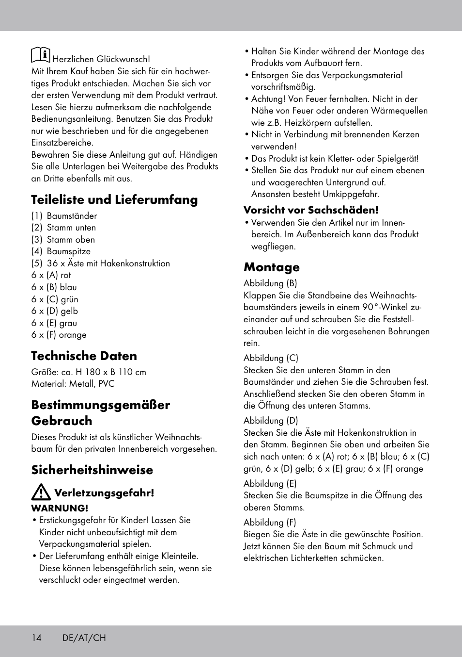Teileliste und lieferumfang, Technische daten, Bestimmungsgemäßer gebrauch | Sicherheitshinweise, Montage | Melinera WB-1661 User Manual | Page 14 / 16