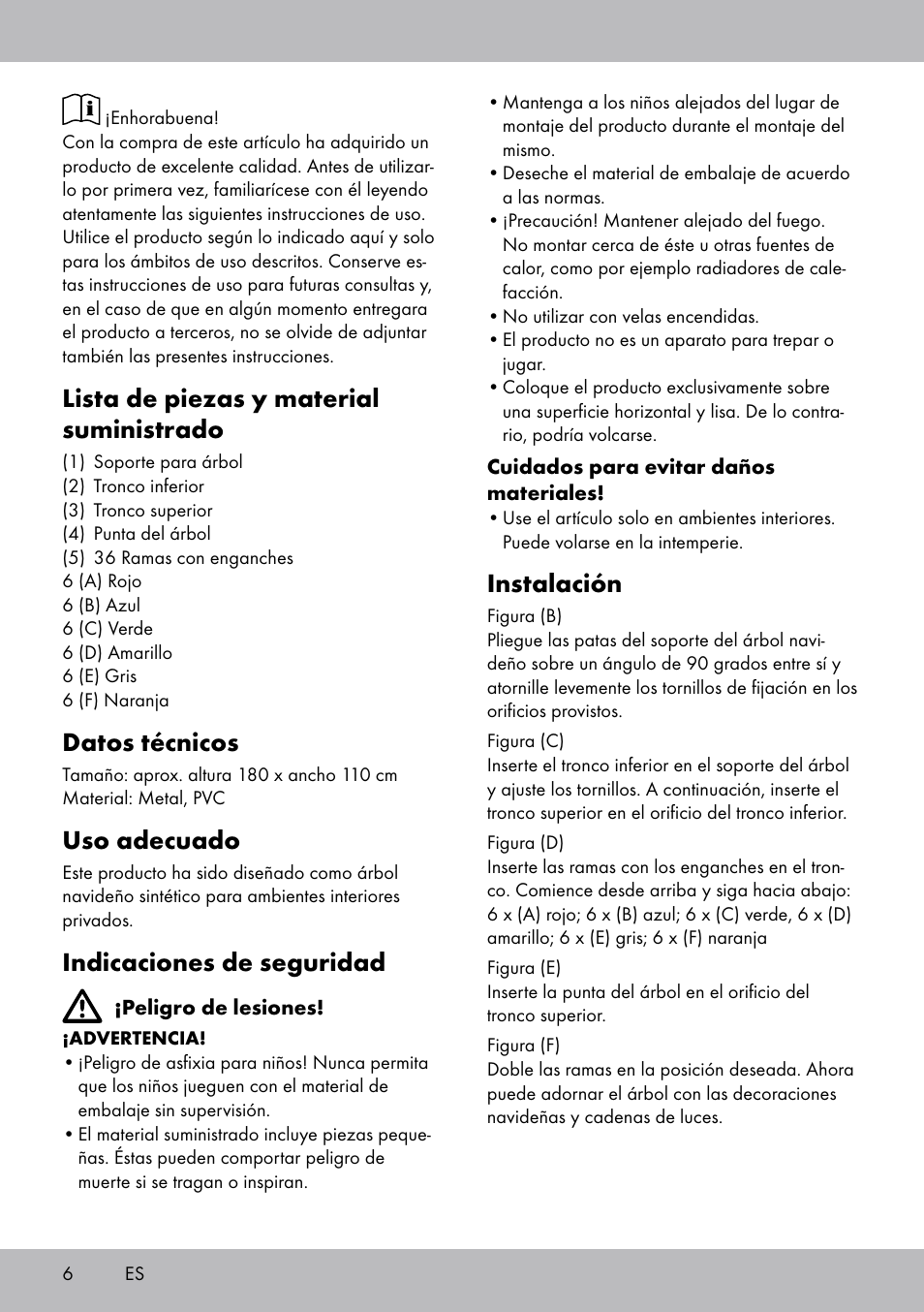 Lista de piezas y material suministrado, Datos técnicos, Uso adecuado | Indicaciones de seguridad, Instalación | Melinera WB-1661 User Manual | Page 6 / 16