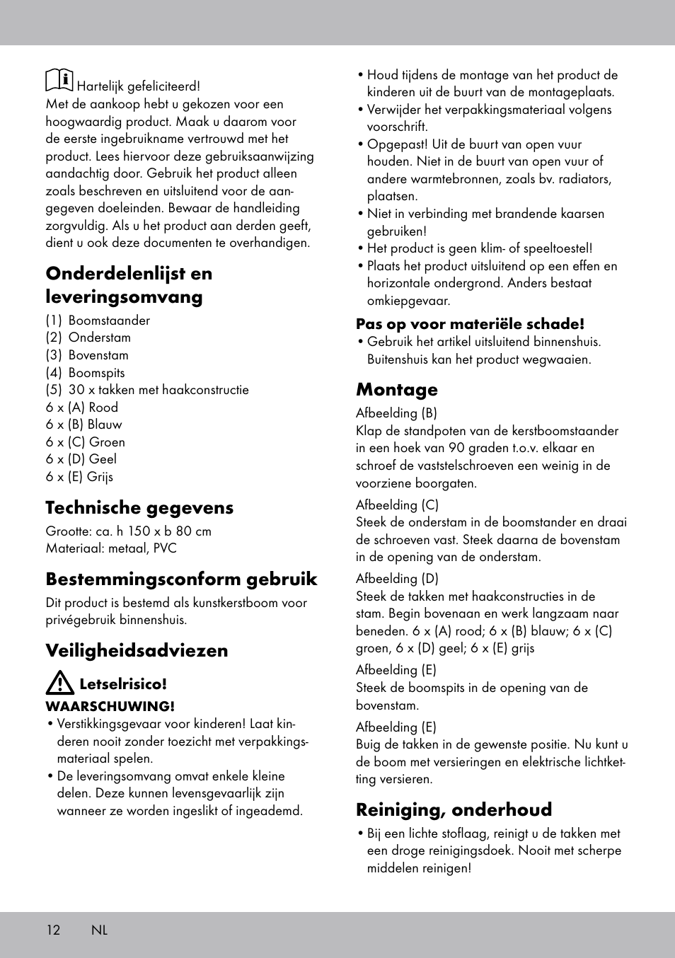 Onderdelenlijst en leveringsomvang, Technische gegevens, Bestemmingsconform gebruik | Veiligheidsadviezen, Montage, Reiniging, onderhoud | Melinera WB-1660 User Manual | Page 12 / 16