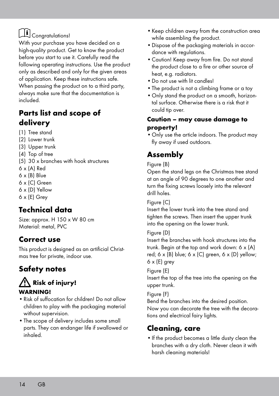 Parts list and scope of delivery, Technical data, Correct use | Assembly, Cleaning, care | Melinera WB-1660 User Manual | Page 14 / 16