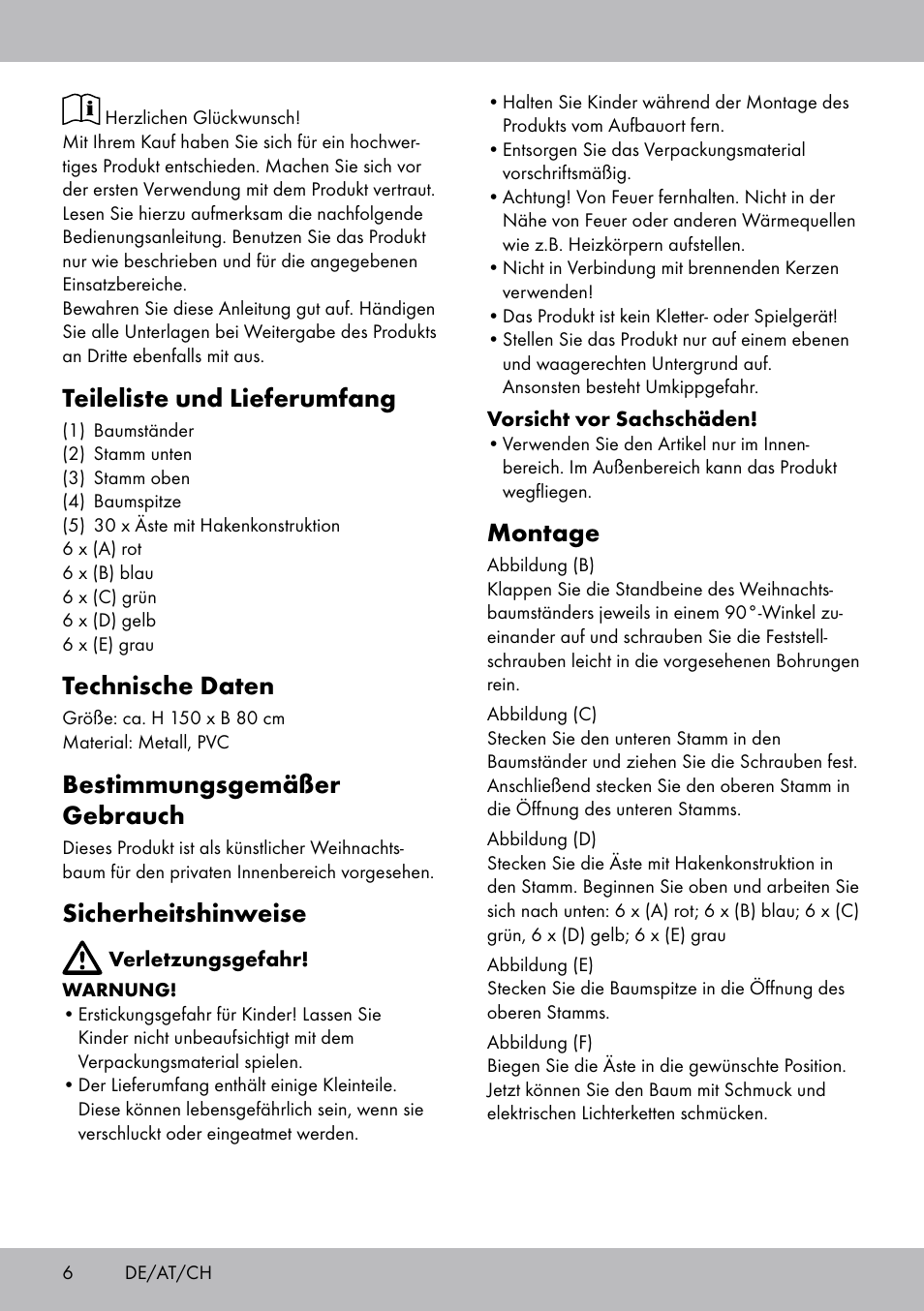 Teileliste und lieferumfang, Technische daten, Bestimmungsgemäßer gebrauch | Sicherheitshinweise, Montage | Melinera WB-1660 User Manual | Page 6 / 16