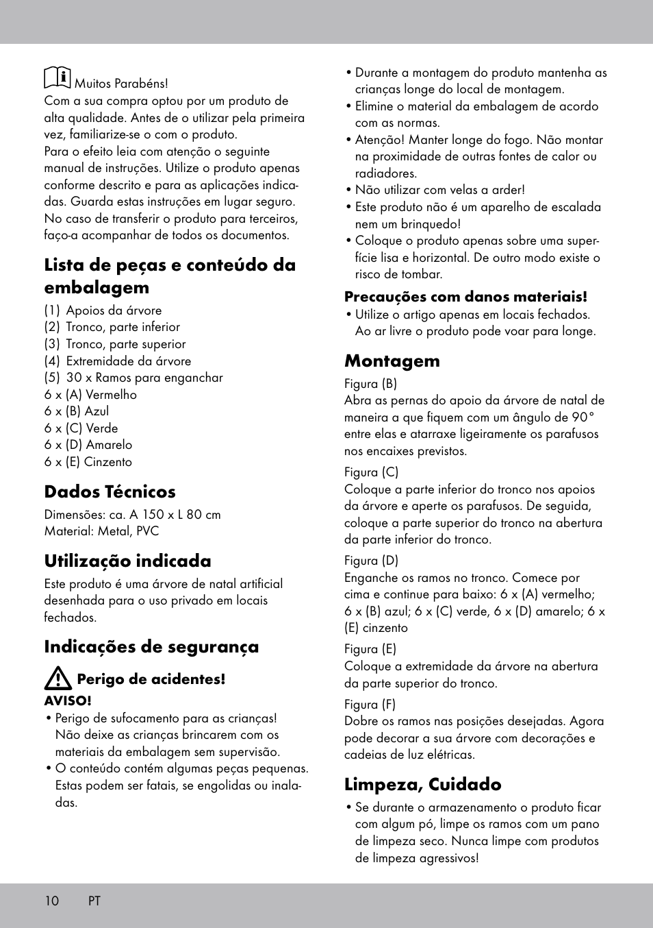 Lista de peças e conteúdo da embalagem, Dados técnicos, Utilização indicada | Indicações de segurança, Montagem, Limpeza, cuidado | Melinera WB-1660 User Manual | Page 10 / 16