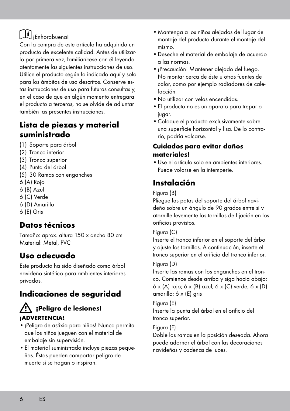 Lista de piezas y material suministrado, Datos técnicos, Uso adecuado | Indicaciones de seguridad, Instalación | Melinera WB-1660 User Manual | Page 6 / 16