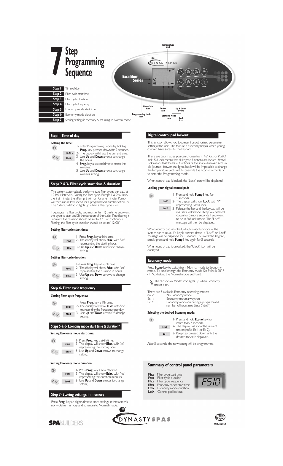 Step programming sequence | Dynasty Spas MC-MP-DY4 User Manual | Page 2 / 2