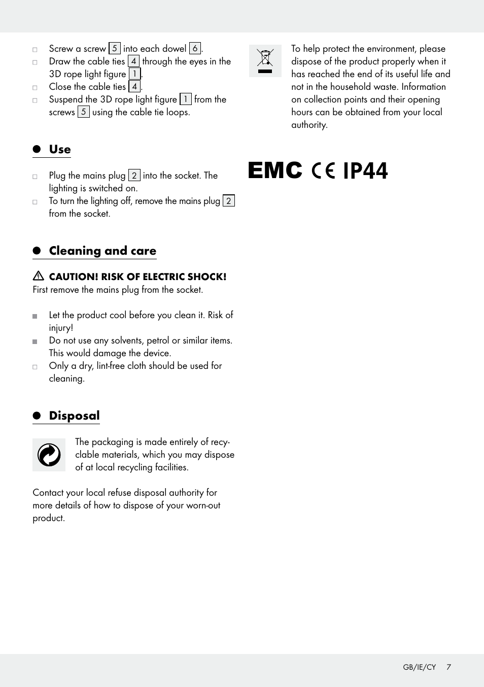 Cleaning and care, Disposal | Melinera Z31531 User Manual | Page 7 / 12
