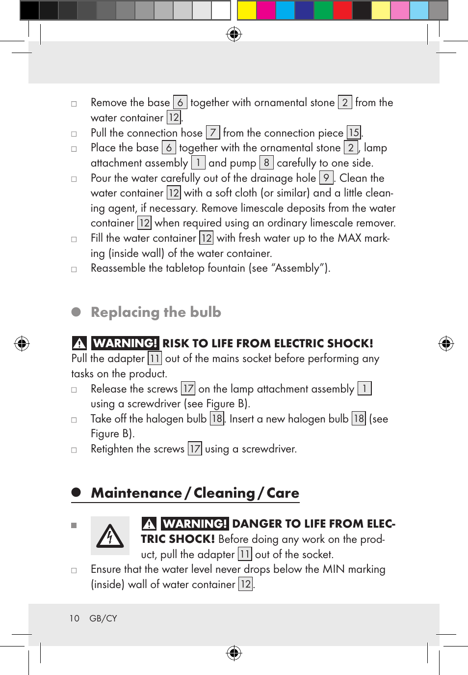 Replacing the bulb, Maintenance / cleaning / care | Melinera Z31300-BS User Manual | Page 10 / 24