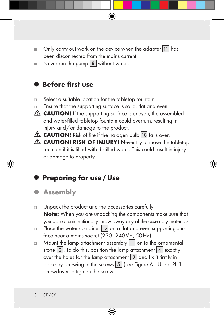 Before first use, Preparing for use / use, Assembly | Melinera Z31300-BS User Manual | Page 8 / 24