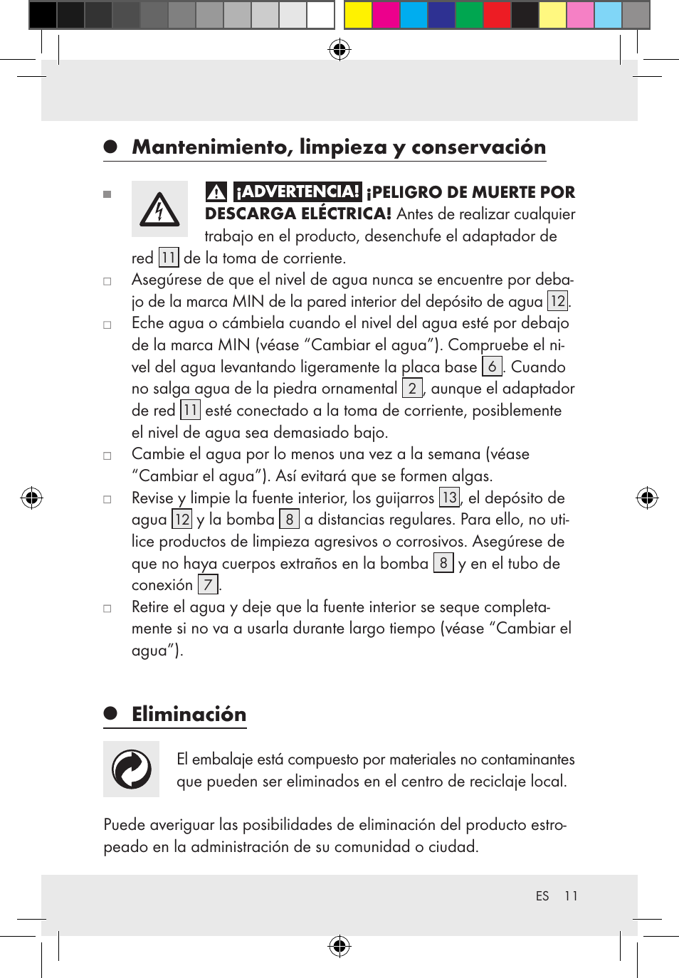 Mantenimiento, limpieza y conservación, Eliminación | Melinera Z31300-BS User Manual | Page 11 / 54