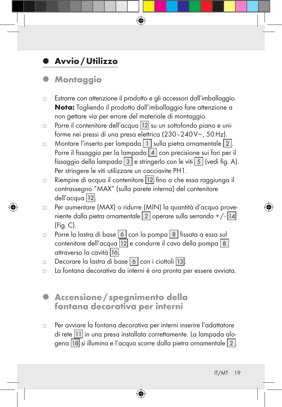 Avvio / utilizzo, Montaggio | Melinera Z31300-BS User Manual | Page 19 / 54