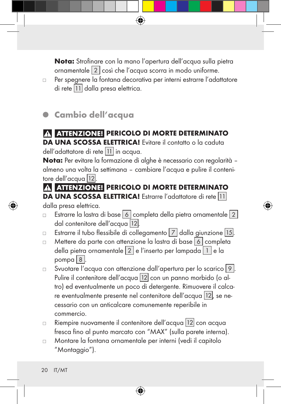 Cambio dell’acqua | Melinera Z31300-BS User Manual | Page 20 / 54