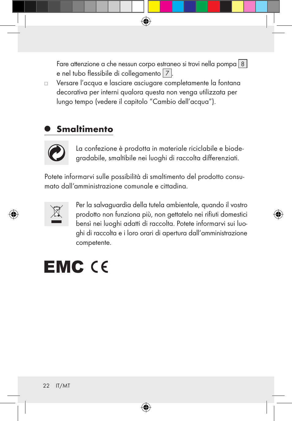 Smaltimento | Melinera Z31300-BS User Manual | Page 22 / 54