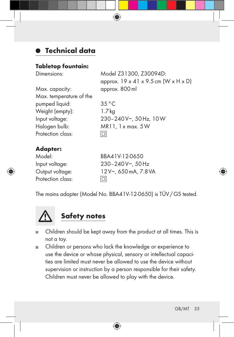 Technical data | Melinera Z31300-BS User Manual | Page 35 / 54