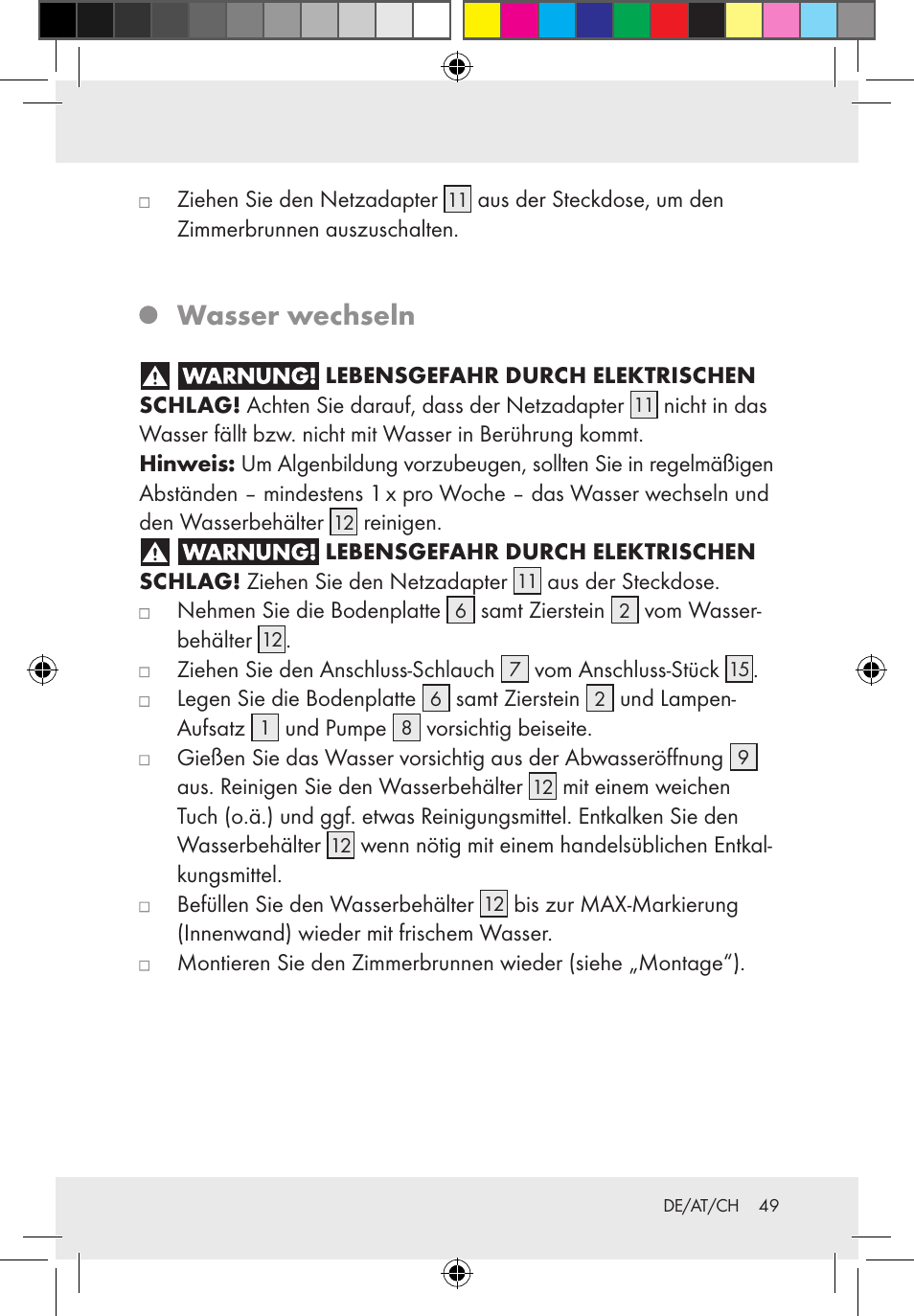 Wasser wechseln | Melinera Z31300-BS User Manual | Page 49 / 54