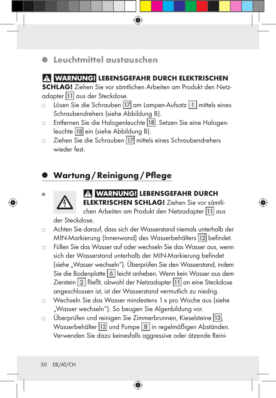 Leuchtmittel austauschen, Wartung / reinigung / pflege | Melinera Z31300-BS User Manual | Page 50 / 54