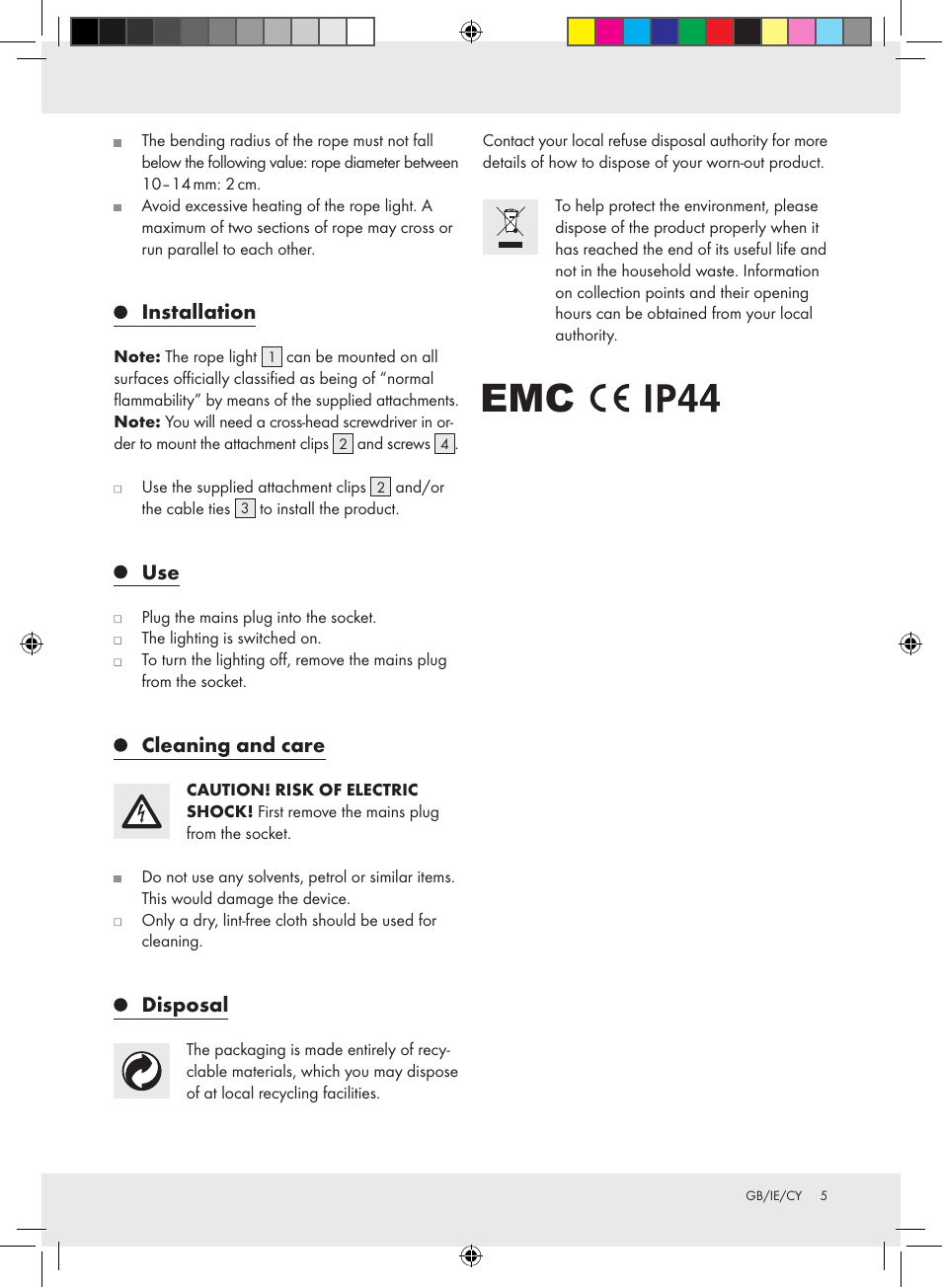 Installation, Cleaning and care, Disposal | Melinera Z28957A-BS User Manual | Page 5 / 9